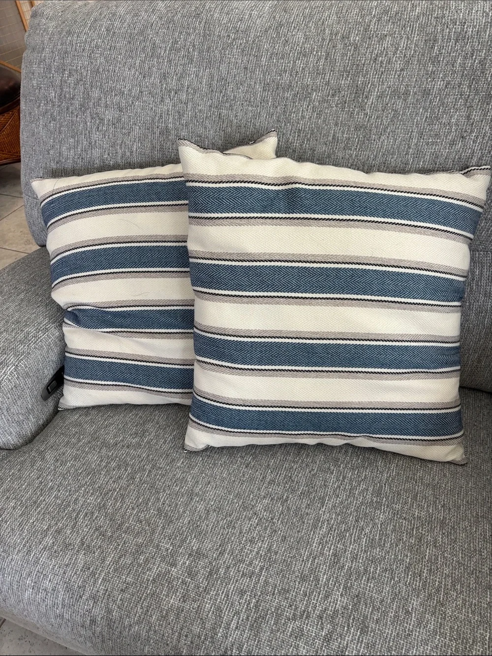 Blue and Cream Striped Decorative Throw Pillow - Brand